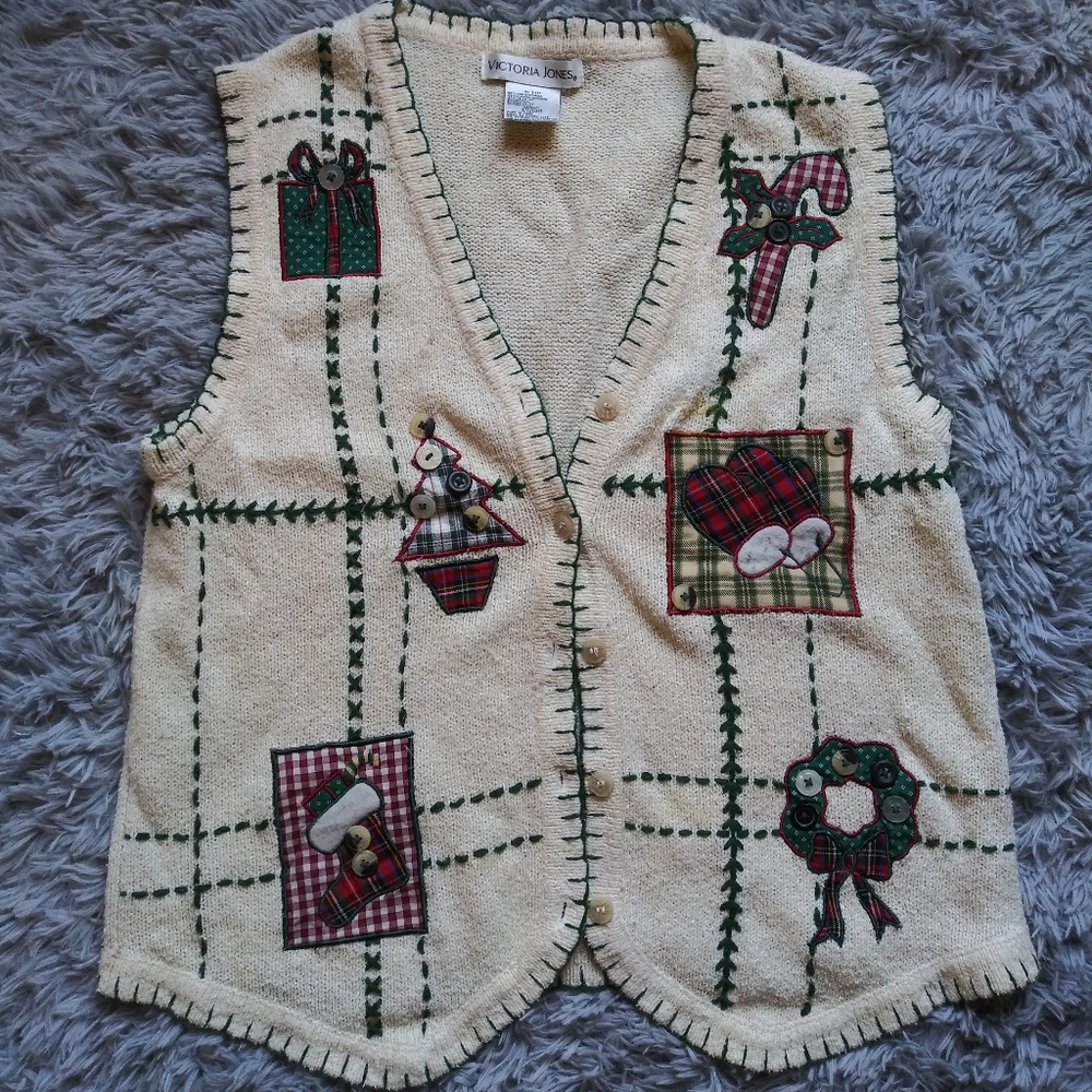 Victoria Jones Cream Holiday Vest Medium